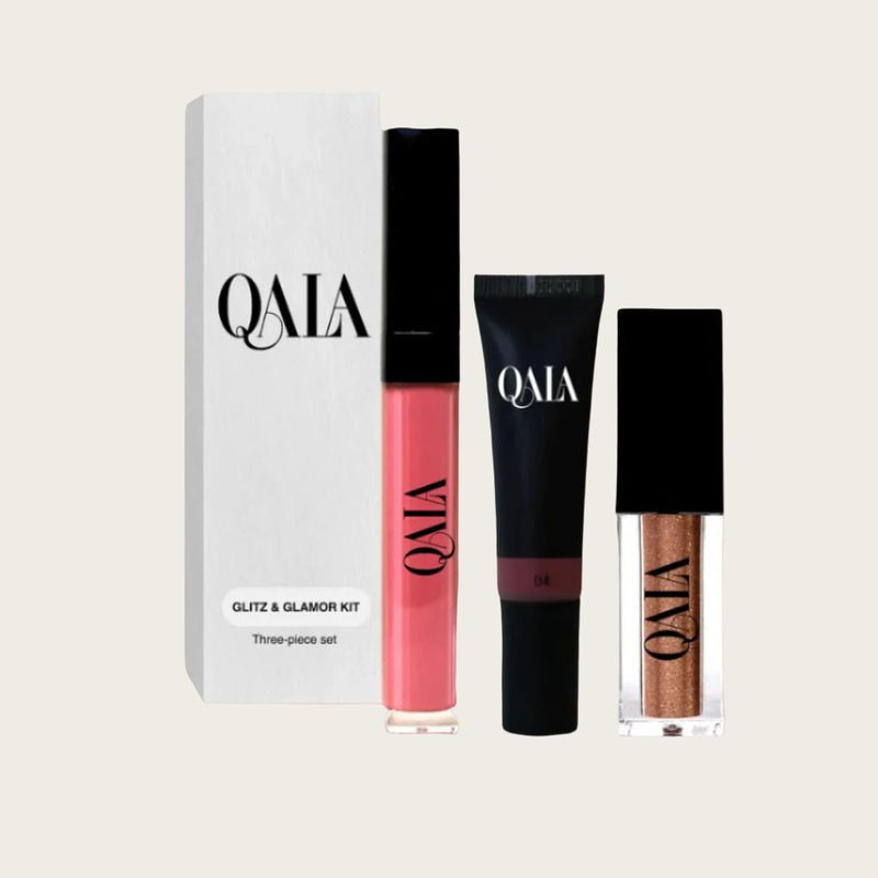 Glitz & Glamor Set with Lip Oil, Liquid Blush, and Liquid Shimmer for luminous, all-day glow.
